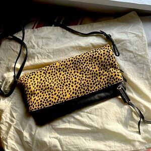 Covet Crosby Leopard Black Leatherr Clutch Crossbody.